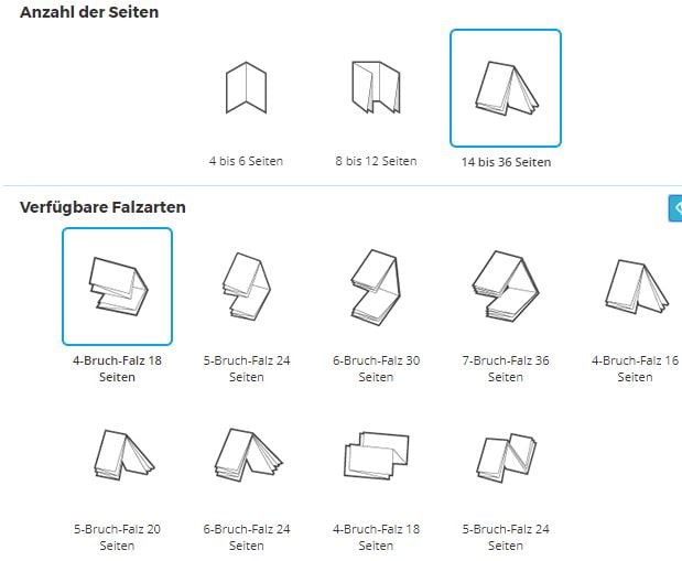 Die Benutzeroberfläche zur Erstellung von Faltblättern auf der Website von Pixartprinting